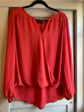 INC International Concepts Coral Surplice Long-Sleeve Blouse w gold accent - L